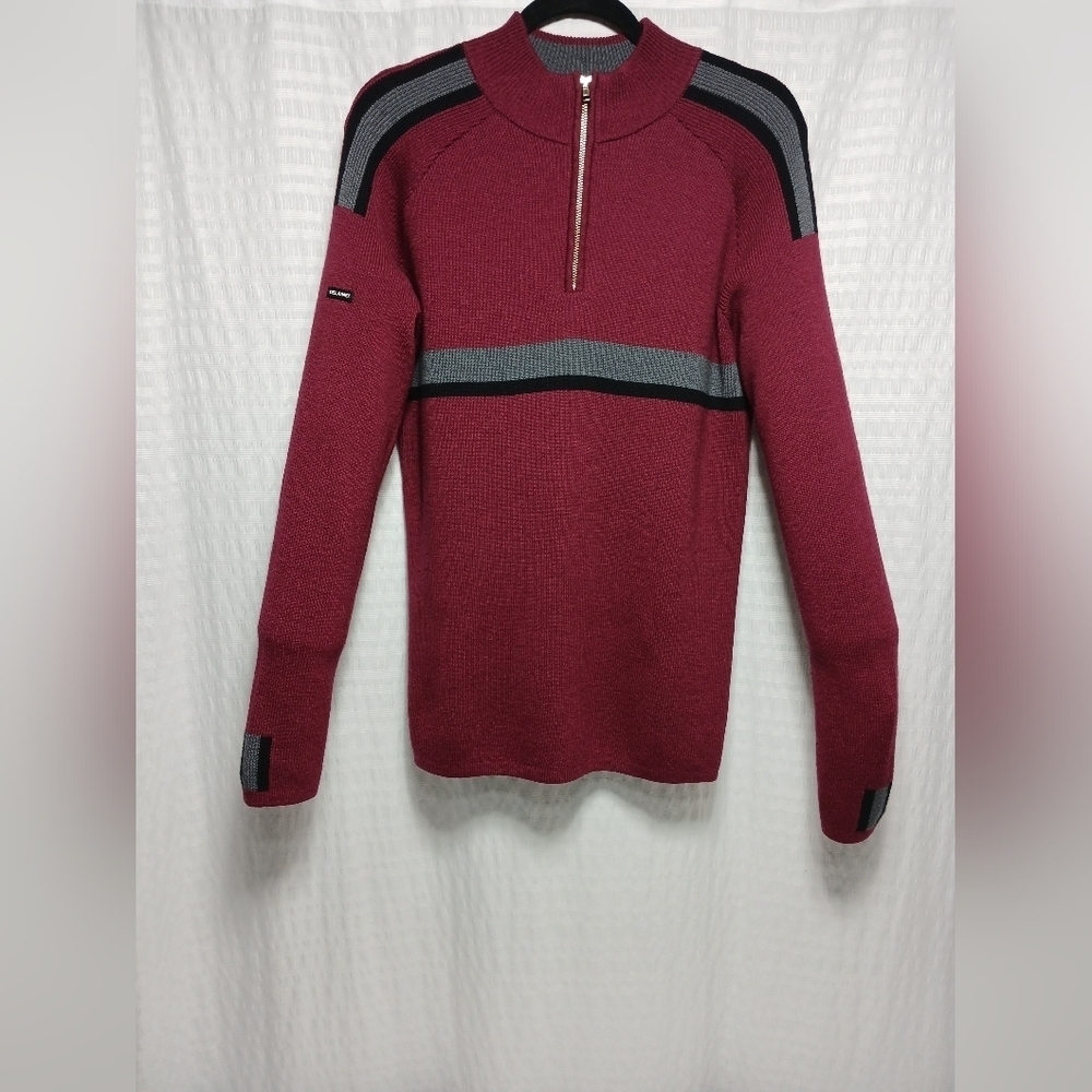 Delaine & Co Men's Ski Racer 100% Merino Wool 1/4 Zip Pull Over Sweater. Size M